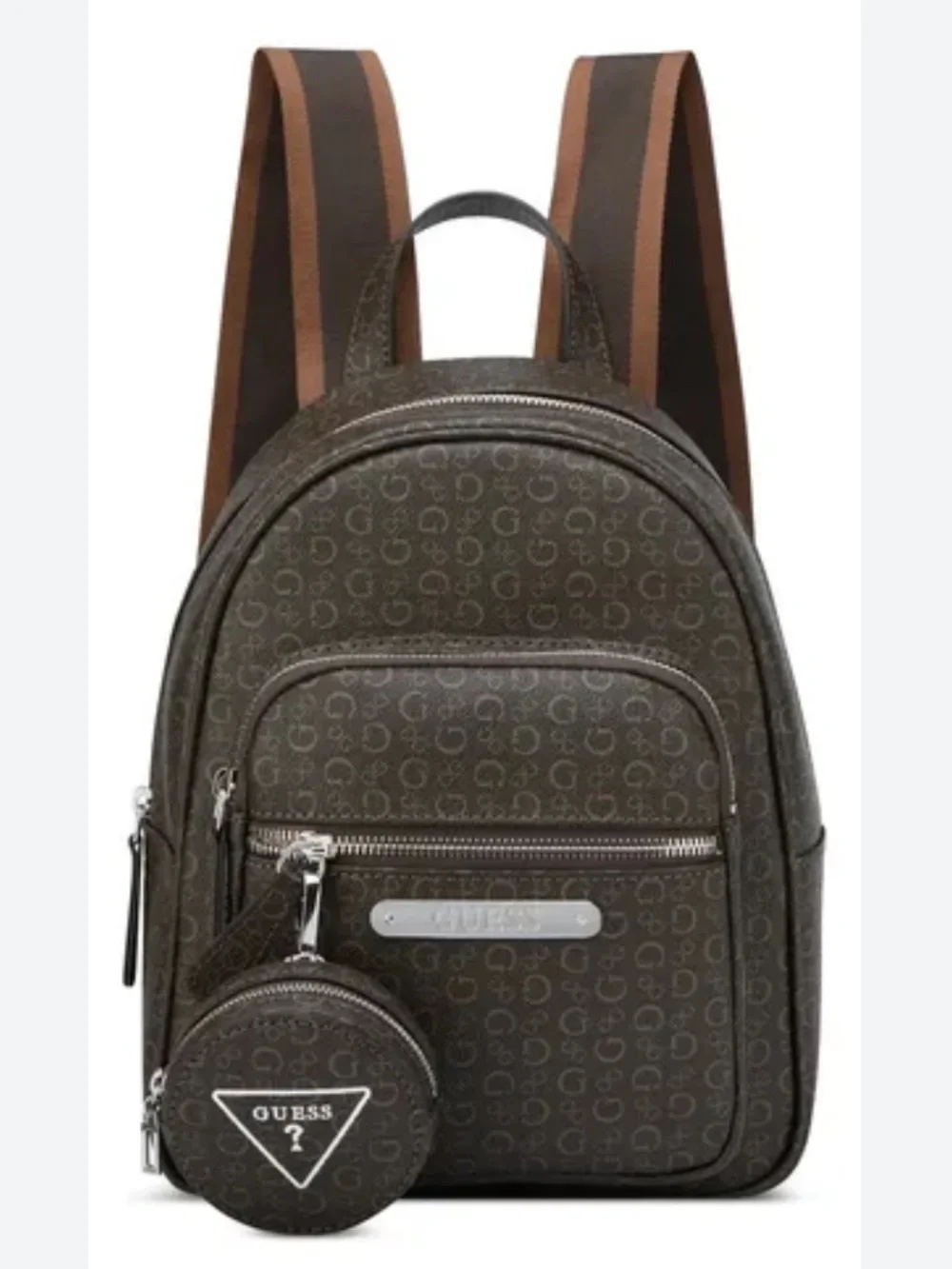 NWT!! GUESS Brown Logo-Print Mini Backpack with Coin Pouch